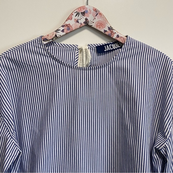 JACQUEMUS Blue Striped Crochet Sleeve Blouse Top! Women’s 38 / 6 Made In France - Picture 2 of 9